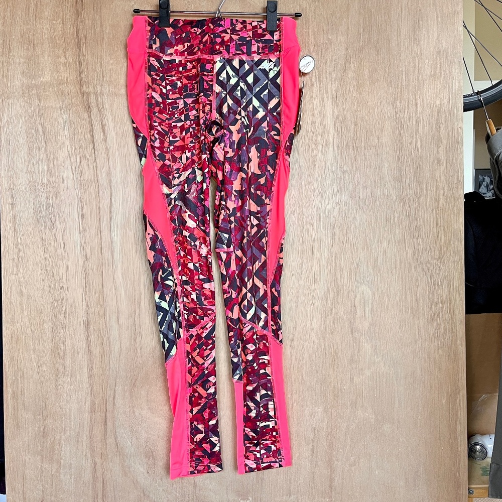 NWT Avia Neon Orange Multicolor Geometric Night Running HyperDrive Leggings XS